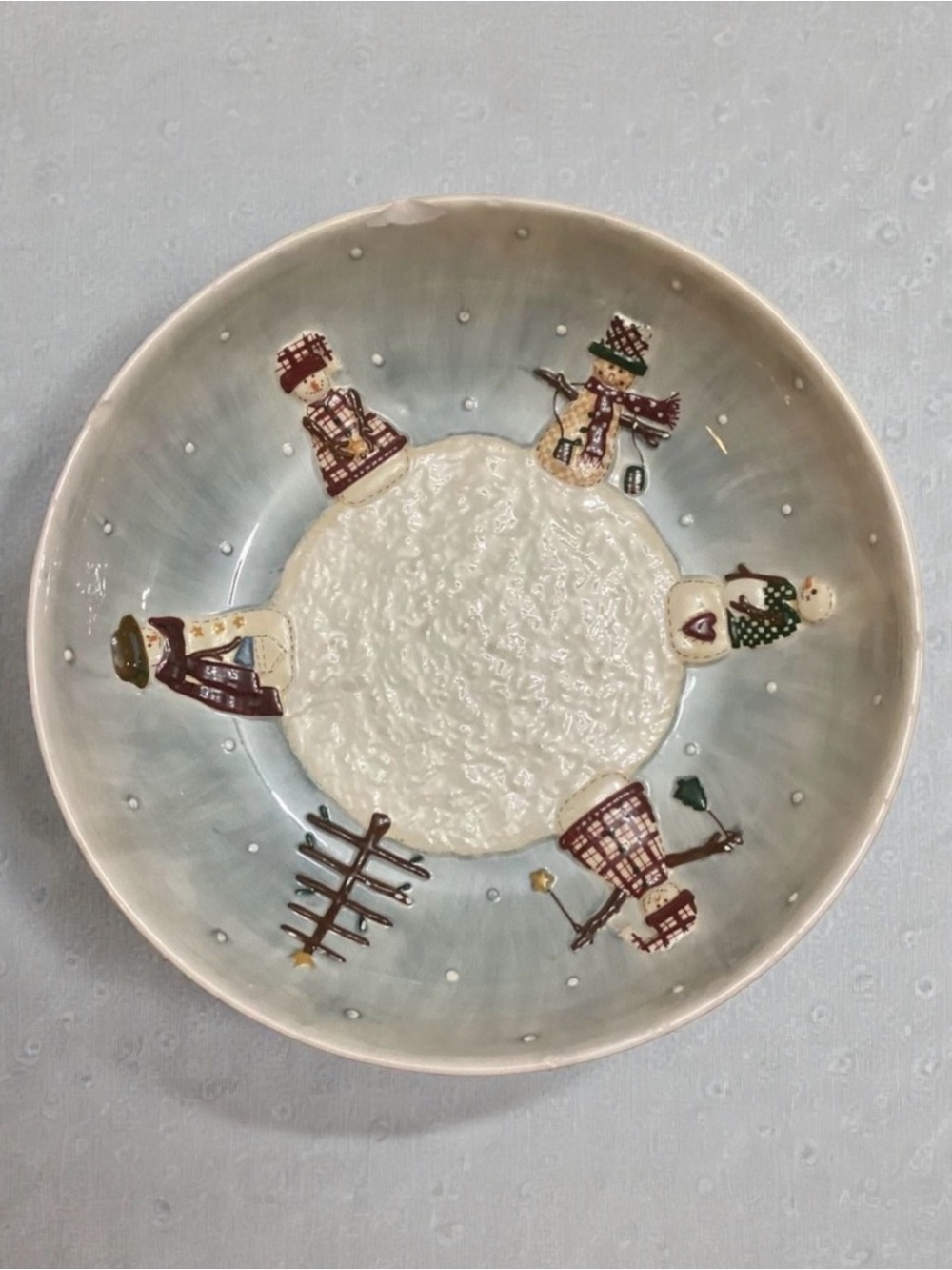 Kohl's Make the Season Bright Christmas Chip Bowl Ceramic Snowmen